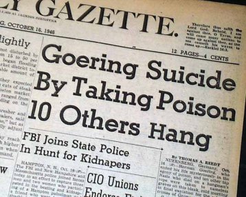 Newspaper headline regarding Hermann's suicide.